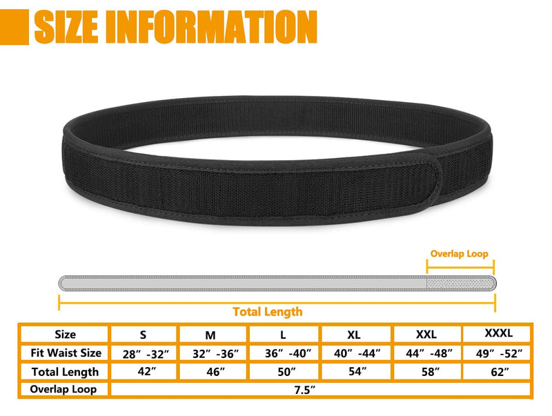 KRYDEX Hook Liner Inner Belt for Duty Belt 1.5" Tactcial Inner Belt Black XXL:(44‚Äù ‚Äì 48‚Äù)