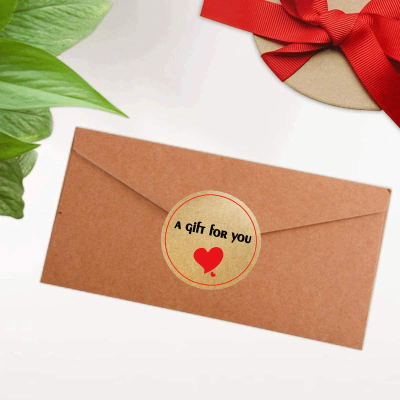 A Gift for You Stickers Labels ,1.5 Inch Round Natural Kraft Red Heart Gift Labels Thank You Adhesive Stickers（500 Pcs）