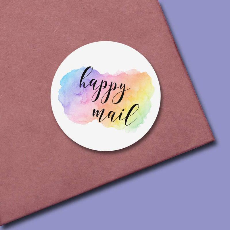 Pastel Watercolor Happy Mail Thank You Customer Appreciation Sticker Labels for Small Businesses, 60 1.5" Circle Stickers by AmandaCreation, Great for Envelopes, Postcards, Direct Mail, & More!