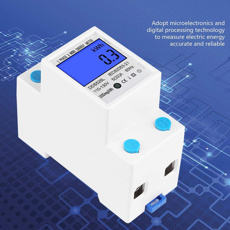 KWh Meter, Small 5-32A 110-130V 60Hz DDS528L LCD Backlight Single Phase Energy Electric Meter 35mm DIN Rail Mounting, Electric kWh Meter