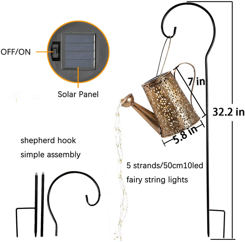 Solar Lights Outdoor Garden Decor, Large Hanging Lantern Waterproof Watering Can Landscape Lights Outside Decorations for Yard Clearance Front Porch Lawn Driveway Patio Backyard Pathway Gardening Gift