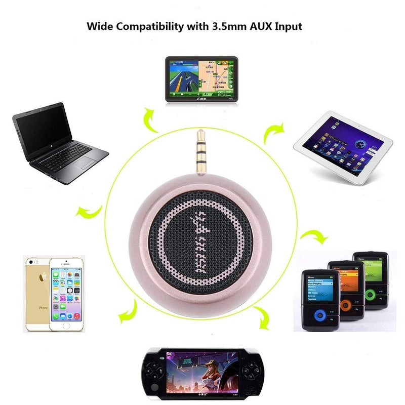 Mini Portable Speaker with 3.5mm Aux Input Jack, 3W Mobile Phone Line-in Speaker for iPhone iPad iPod Tablet Cell Phones, Gifting for Girls/Kids, Rose Gold