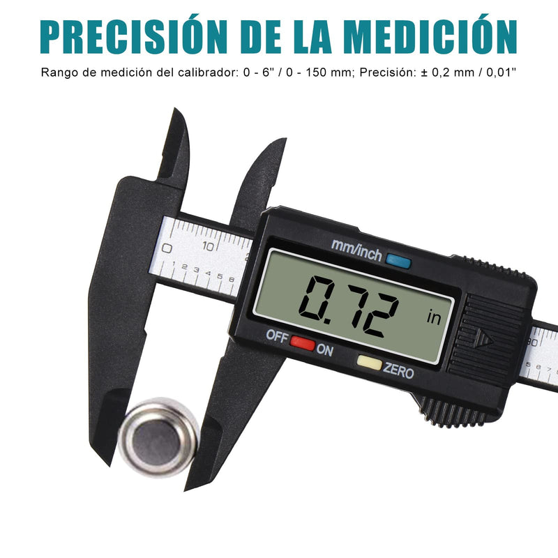 Vinabo digital caliper caliper, 150 mm / 6 inch classic digital caliper with large LCD display for outdoor, indoor and depth measurement, digital caliper, electronic measuring tool