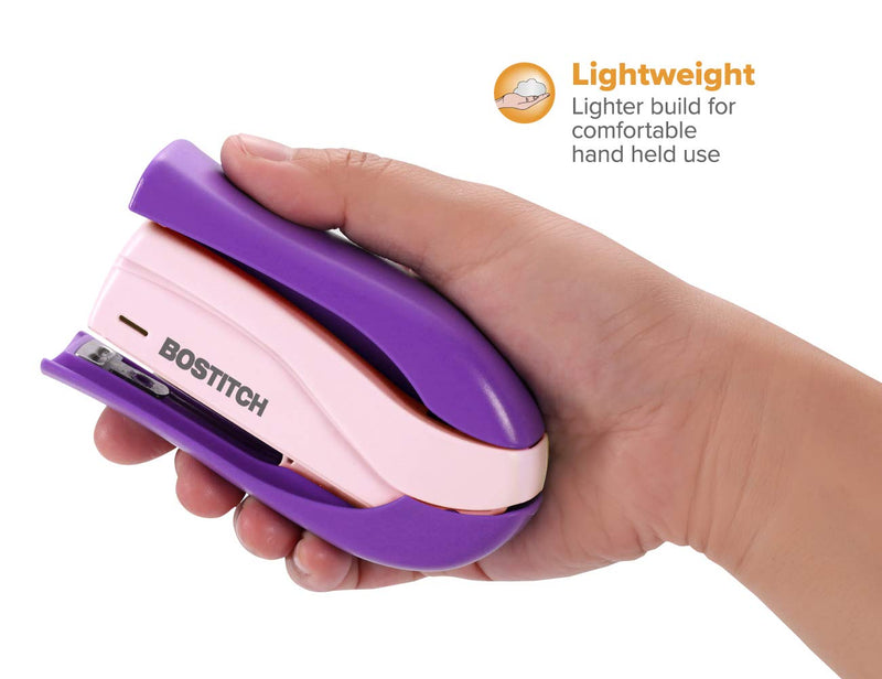 Bostitch inSHAPE 15 Reduced Effort Compact Stapler, Purple (1454) 4.3" x 1.9" x 7.5"