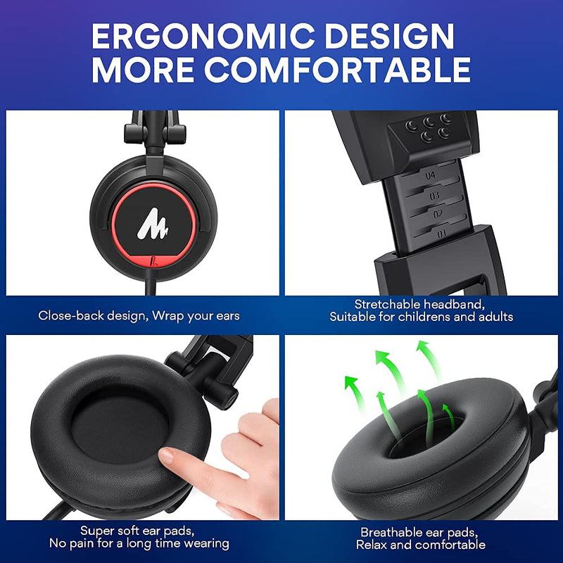 50MM Drivers Over Ear Studio Headphones, MAONO AU-MH501 Stereo Monitor Closed Back Headphones, Lightweight Foldable Design for Smartphone, Computer, Podcast, Mixer, Music, DJ MH501 Studio Headphones