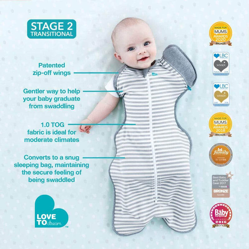 Love To Dream Swaddle UP Transition Bag, Gray, Large, 19-24 lbs., Patented Zip-Off Wings, Gently Help Baby Safely Transition from Being swaddled to arms Free Before Rolling Over Large (Pack of 1)