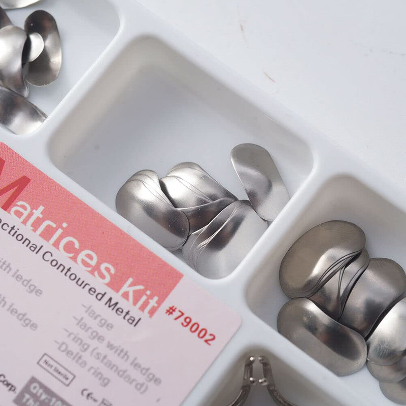 SNAWOP Dental Matrix 50μm Sectional Contoured Metal Matrices 100PCS Full Set Matrix System+2 Rings