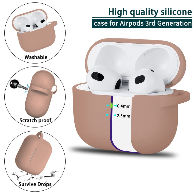 R-fun AirPods 3 Case Cover, Silicone Protective Accessories Skin with Keychain Compatible with Apple AirPod 3rd Generation 2021 for Women Girls,Front LED Visible-Milk Tea C-Milk tea