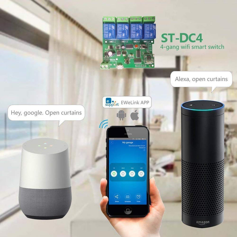 Newgoal WiFi Wireless Inching Relay Monentary/Self-Locking Switch Module DIY Smart Home Remote Control DC 5-32V AC90-260V Ewelink App iOS/Andriod Compatible with Alexa Echo Google Home IFTTT (DC4) DC4