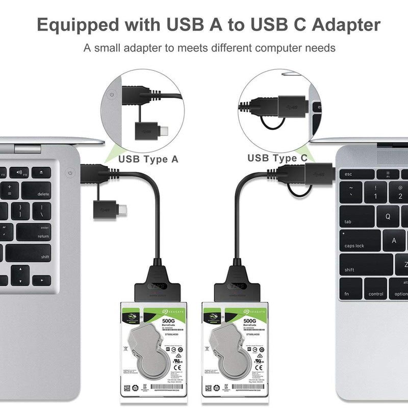 Cablecc Type C USB 3.0 Male to SATA 22 Pin 2.5" Hard Disk Driver SSD Adapter Cable for Laptop