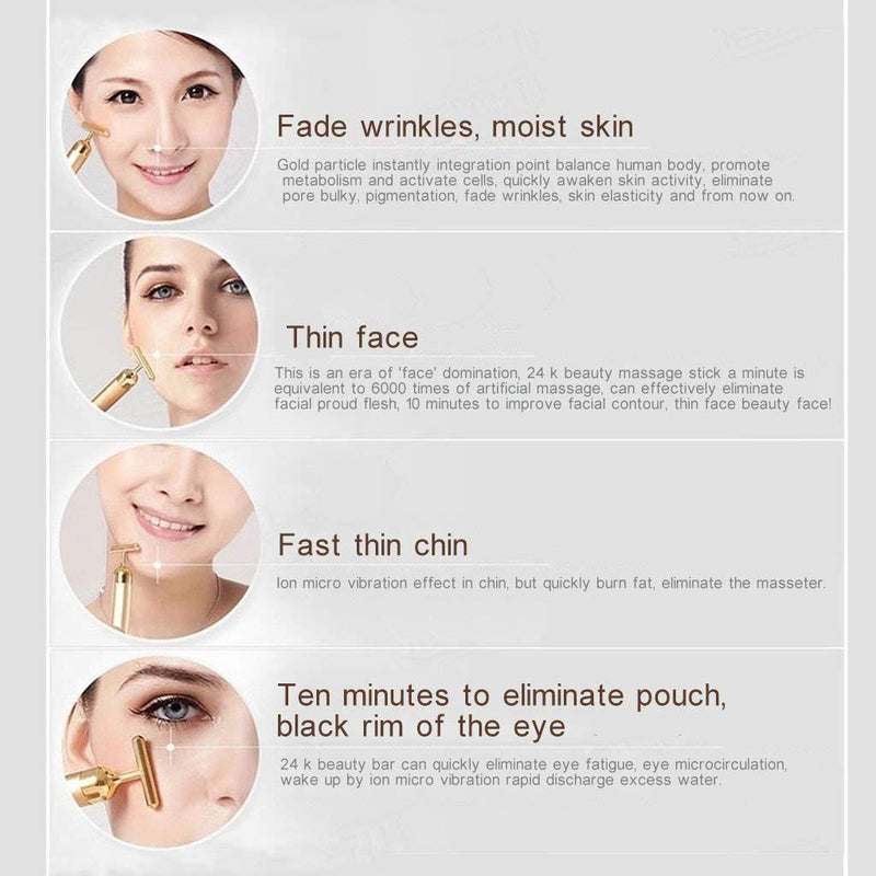 Beauty Bar 24k Golden Pulse Facial Massager, T-Shape Electric Sign Face Massage Tools for Sensitive Skin Face Pull Tight Firming Lift