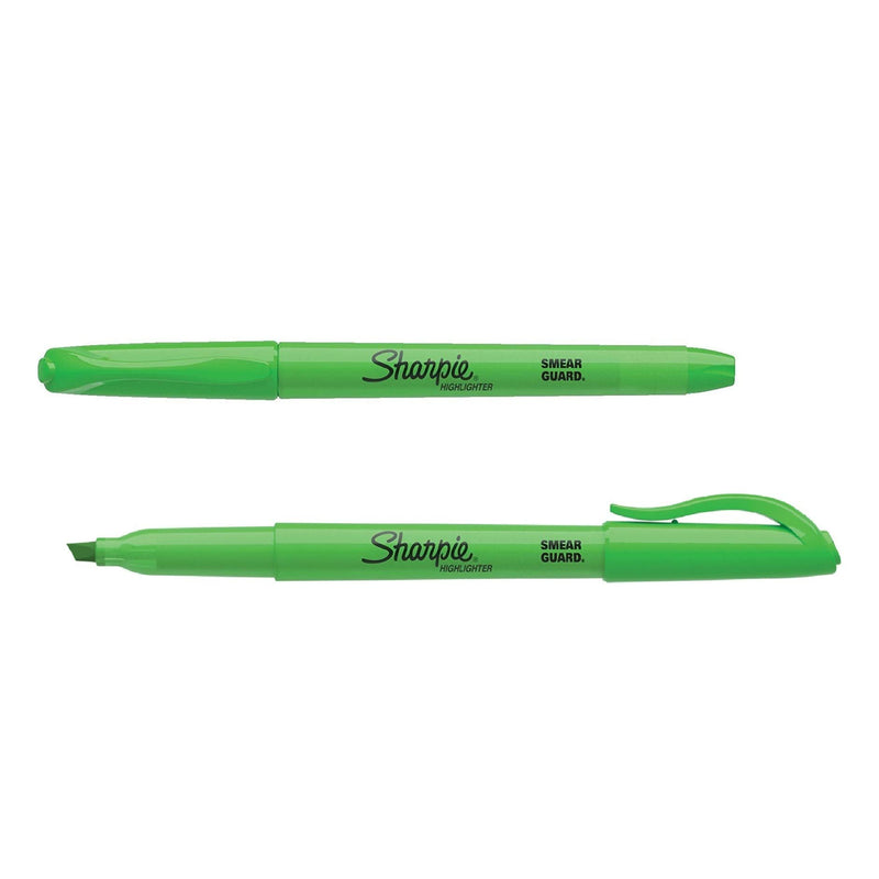 Sharpie Pocket Style Highlighters, Chisel Tip, Fluorescent Green, Box of 12