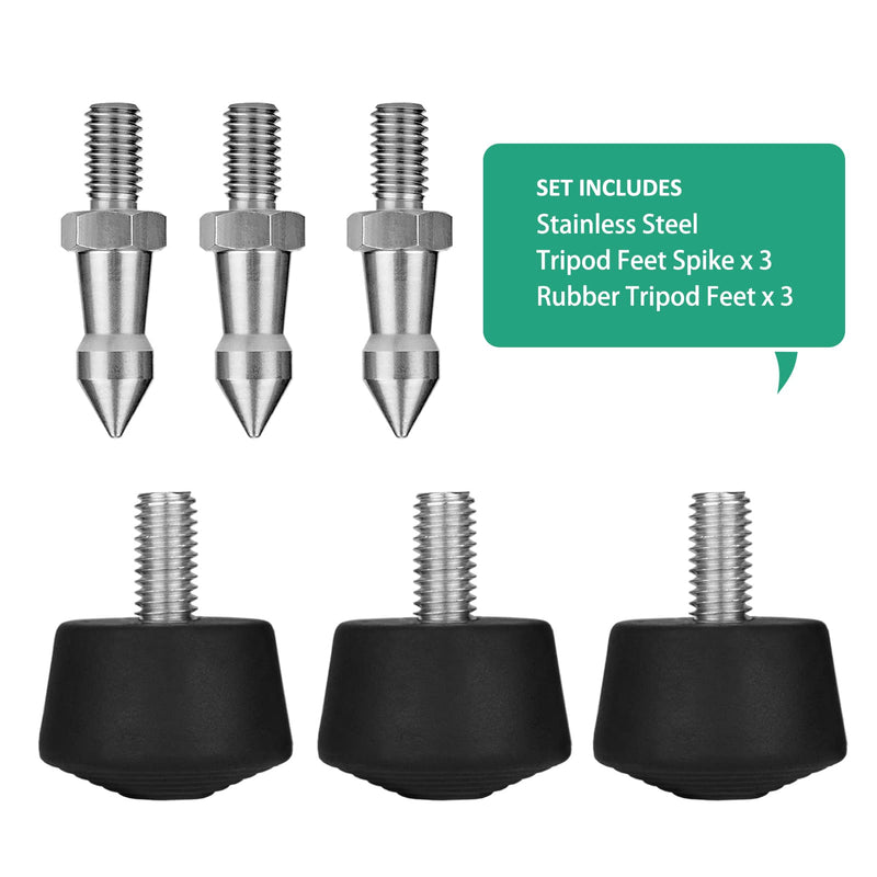 Rigych 3 Sets of 1/4 Thread Rubber Tripod Feet Universal Anti-Slip & Stainless Steel Tripod Spike Feet, Tripod Feet Replacement Parts