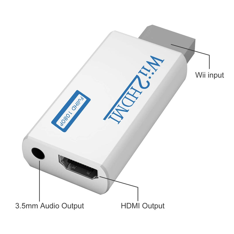 Wii to HDMI Converter, Wii to HDMI Adapter 1080P 720P, Output Video Audio Adapter HDMI Converter with 3.5mm Audio Jack&HDMI Output Supports All Wii Display Modes