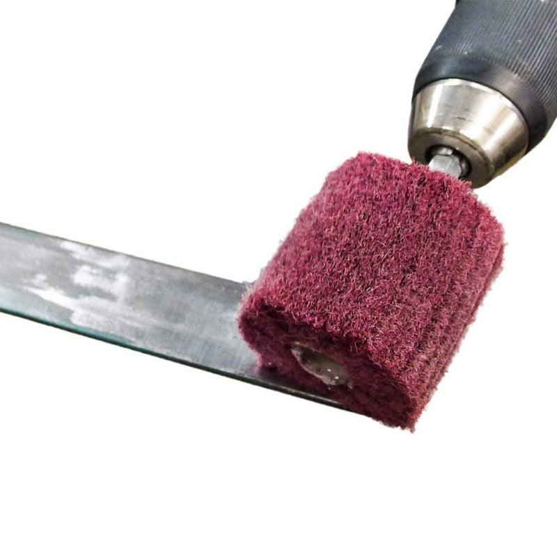 Grinding Head for Polishing Brush Shaped Scouring Pad - 7 Piece Red Fleece Grinding Drill Bit Set with 1/4" Handle for Manifold/Aluminum/Stainless Steel/Chrome etc.