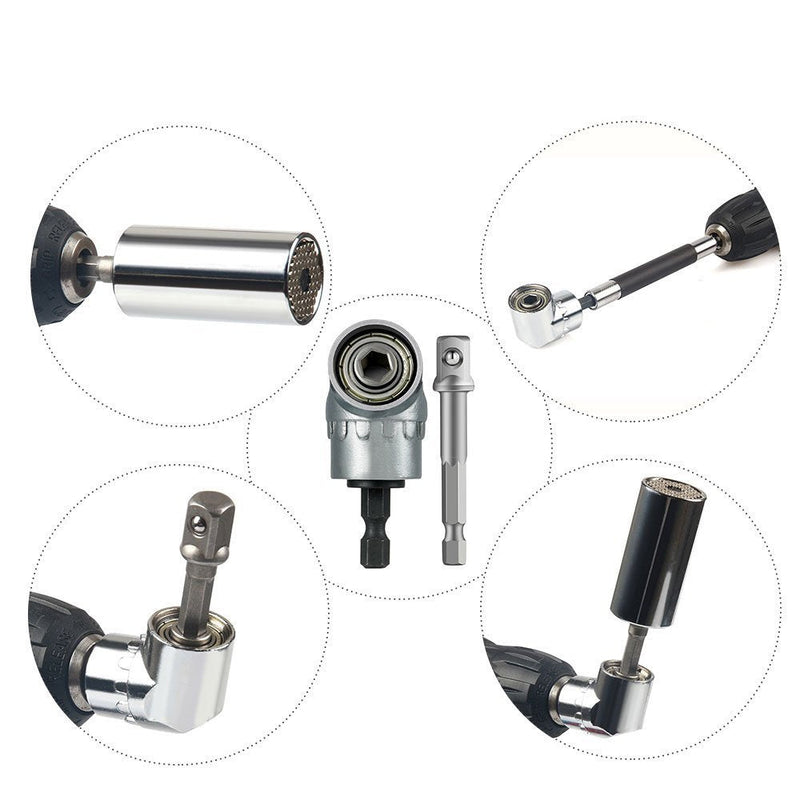 CIGOTU Right Angle Drill, 105 Degree Multifunction Right Steel Angle Driver Angle Extension Power Screwdriver Drill with 1/4" Drive 6mm Hex Quick Change Magnetic Drill Bit Angled Bit Power Drill Tool