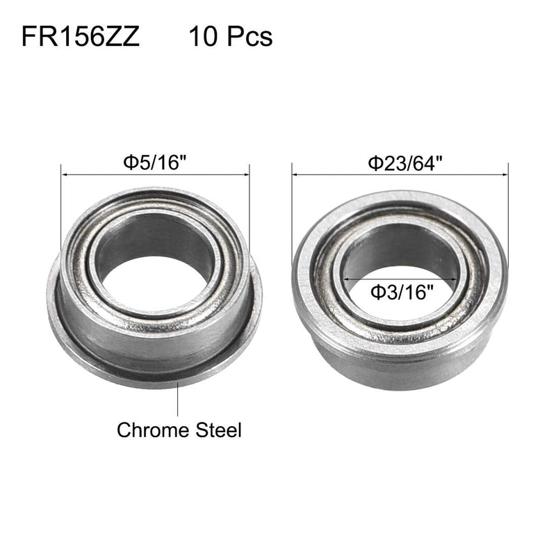 uxcell FR156ZZ Flanged Ball Bearing 3/16" x 5/16" x 1/8" Double Metal Shielded (GCr15) Chrome Steel Bearings 10pcs