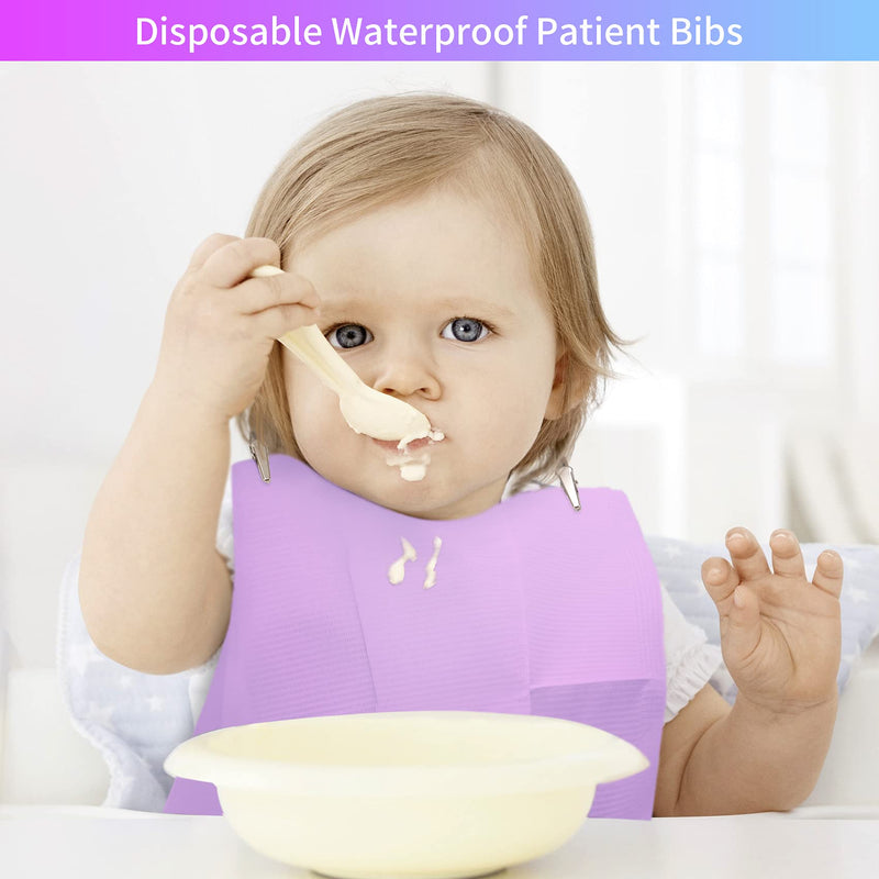 60 PCS Disposable Dental Patient Bibs Tattoo Bib 13" x 18", Annhua Waterproof Dentist Polyback Towel 3 Ply Dental Napkins - Sturdy and Leakproof -Purple Purple