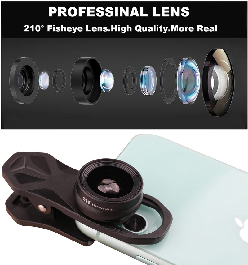 210° Fisheye Lens, Professional Cell Phone Lens for iPhone,Samsung,Pixel,BlackBerry,Ipad,Notebook,Etc,Fish Eye Lens