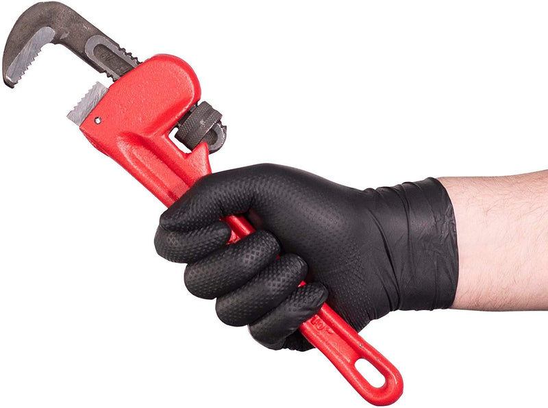 GLOVEWORKS HD Black Nitrile Industrial Gloves, 6 Mil, Raised Diamond Texture Medium Box of 100