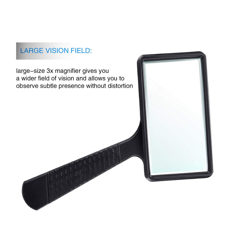 3X Handheld Magnifier, 3.77 x 1.89 Inch Rectangular Magnifying Glass, Scratch Resistant Glass Lens for Reading, Hobbies, Repair, Observation