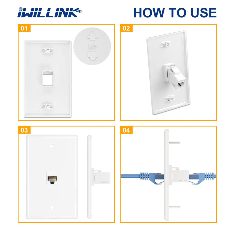 iwillink 1 Port Keystone Jack Wall Plate 10-Pack, Low Profile Ethernet Wall Plate Single Gang Wall Plates for Keystone Jack, White 1-Port