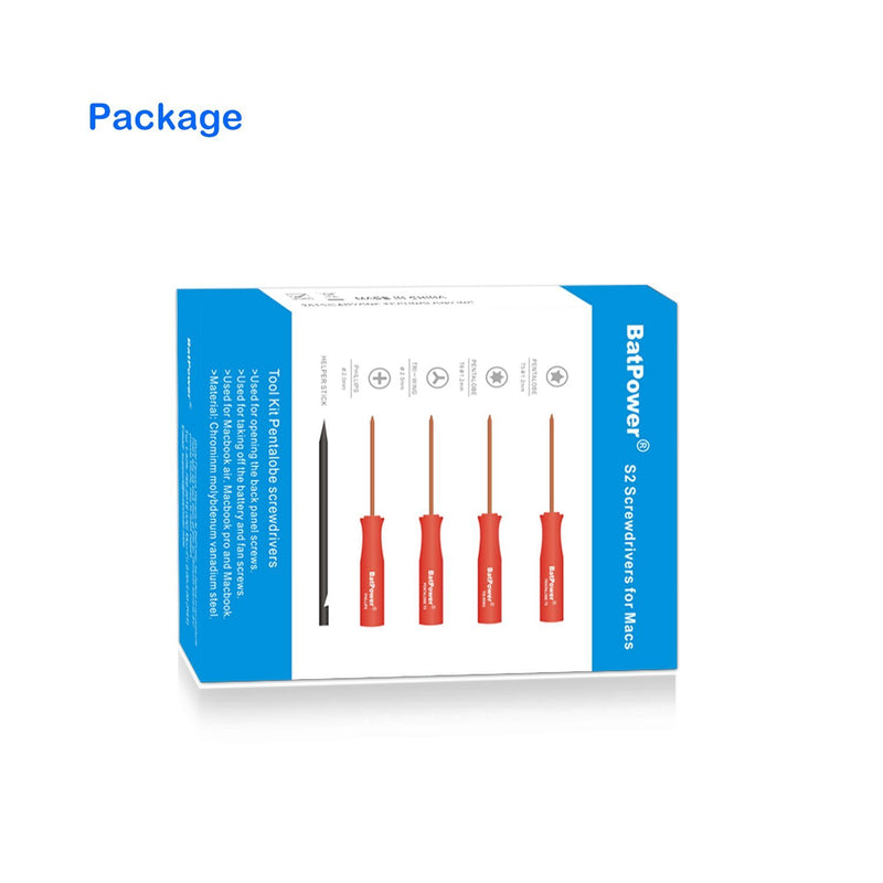 BatPower S2 Mac Laptop Screwdriver Set kit with Pentalobe 5 Pentalobe 6 Tri Wing Phillips Head and Helper Stick for Apple MacBook Pro/Air (All Version) KIT-5P