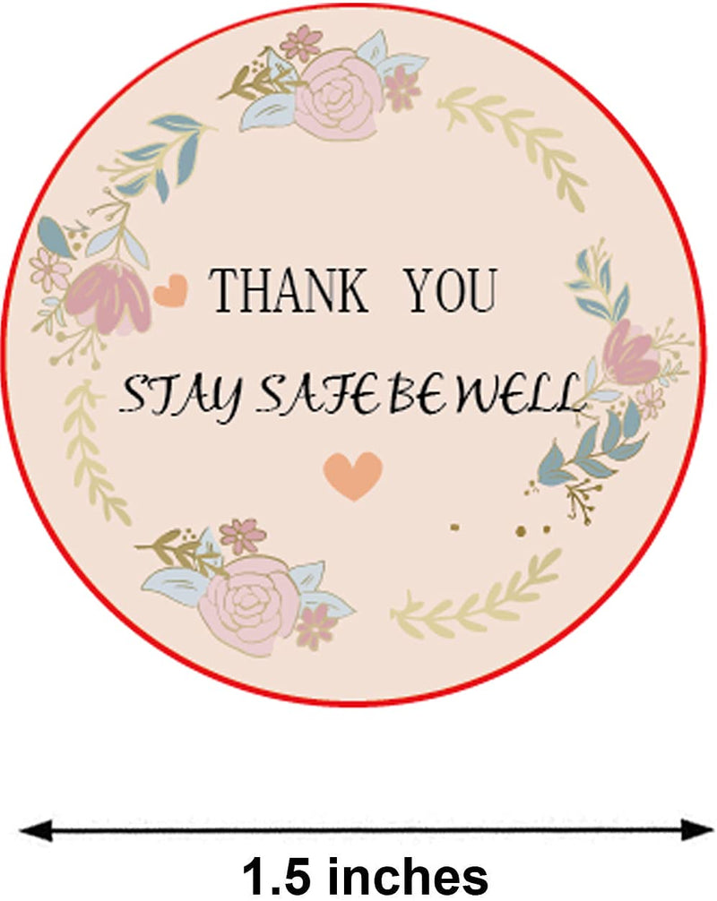 YOUOK Thank You Delivery Takeout Labels 1.5 INCH Pink Removable Waterproof Stickers of Stay Safe and Be Well for Envelops,Gift Packaging,Bubble mailers,Boxes and Small Business Cards(500PCS / ROLL)