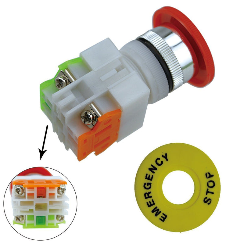 YQBOOM 1 Pcs Red Mushroom Cap 1NO 1NC DPST Emergency Stop Push Button Switch AC 660V 10A 1PCS