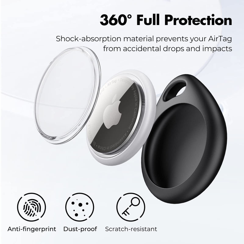 UNBREAKcable Apple AirTag Holder with Strap- 4 Pack [Fit Tightly Design] [Easy to Install] [Hold Air Tag Securely] Waterproof TPU Shell Protective Case with Nylon Keychain Strap(Black&Blue) Black&Blue