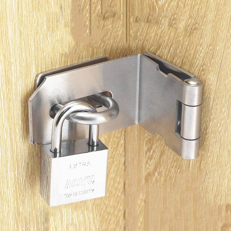 HOWDIA 4 Inch Door Hasp Latch 90 Degree, Stainless Steel Safety Right Angle Padlock Hasp Locking Latch Security Door Clasp Hasp Lock Latch for Push/Sliding/Barn Door, 2mm Thick, Brushed Silver