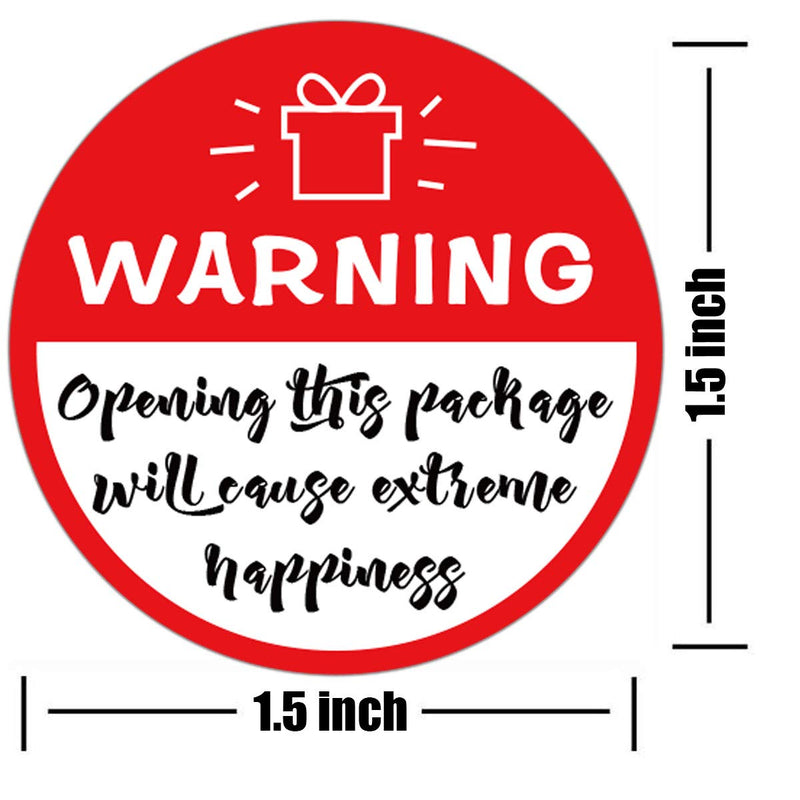 Red and White Round Warning Extreme Happiness Labels - 1.5" Funny Small Business Stickers for Business or Personal Use / 500 Small Business Stickers Labels