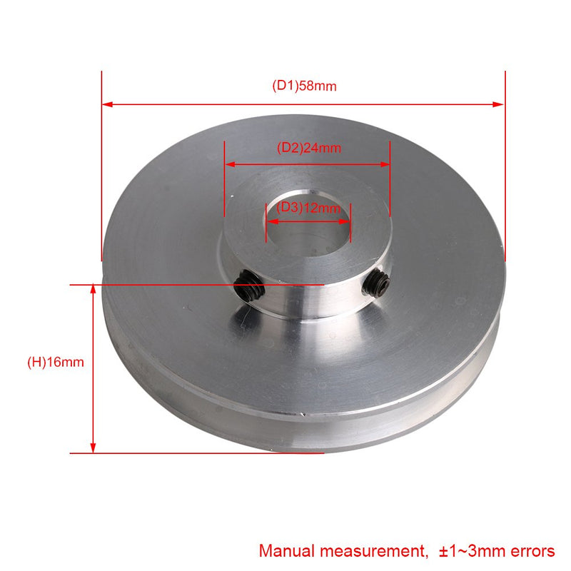 BQLZR 58x16x12MM Silver Aluminum Alloy Single Groove 12MM Fixed Hole Pulley for Motor Shaft 3-5MM PU Round Belt