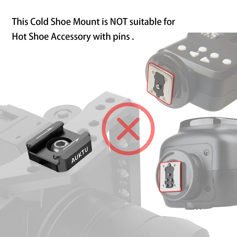 AUKTU Cold Shoe Mount Adapter 2pcs Pack with 1/4"-20 Thread Standard Shoe Mount for Camera Cage Mic Flash LED Monitor