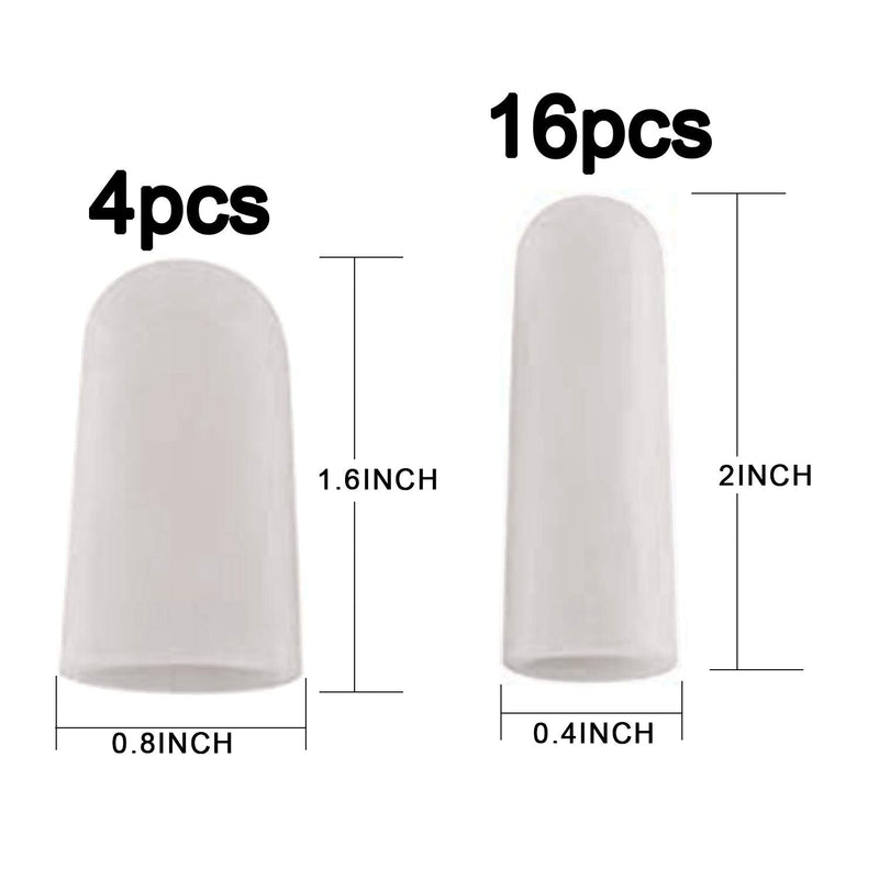 Gel Finger Support Protector Gloves, Gel Finger Cots/Covers - Different Sizes Silicone Fingertips for Hands Cracking, Eczema Skin (20pcs White)