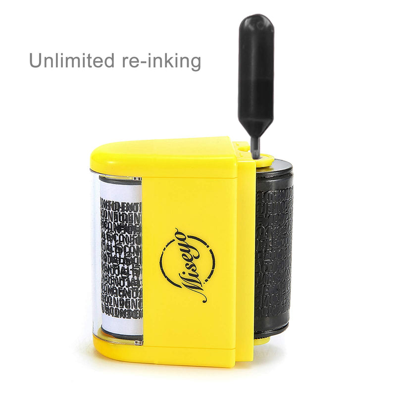 Miseyo Wide Identity Theft Protection Roller Stamp Set - Yellow (3 Refill Ink Included)