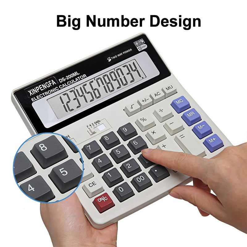 XINPENGFA Desktop Office Calculator 12 Digit Display and Big Button, Basic Business Calculator 1PACK Light grey