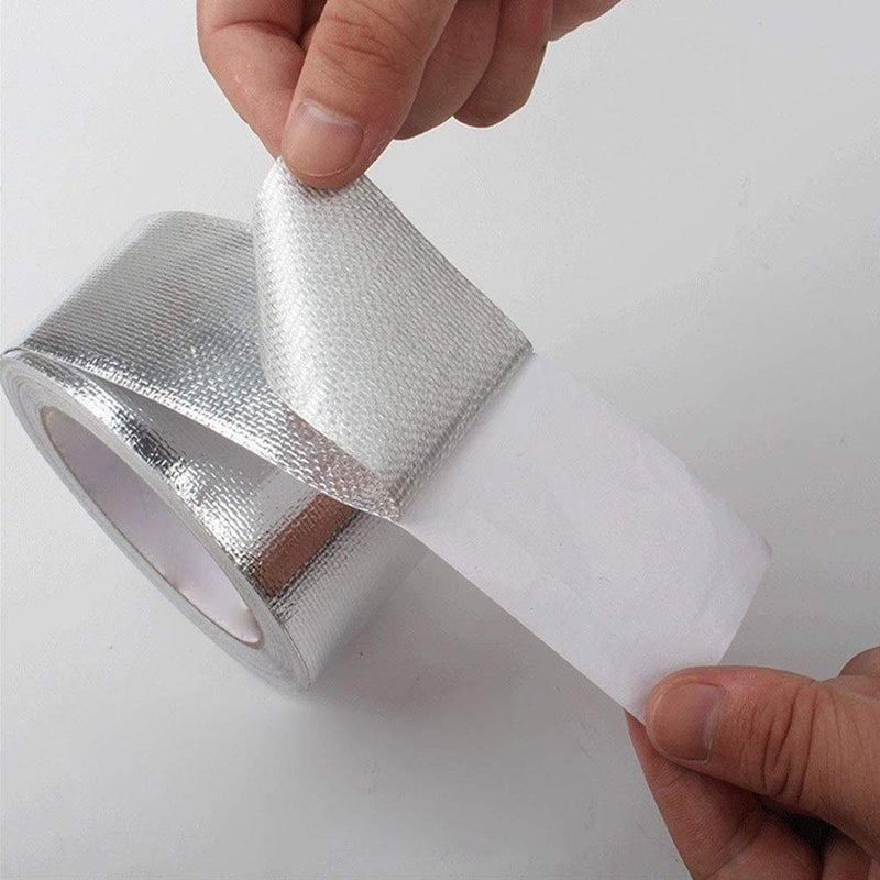 Glass Fiber Cloth Aluminum Foil Tape, HAOT Fireproof Self-Adhesive Tape High Temperature Leak Proof Tin Foil Paper Duct Tape Seal Pipe Insulation Tear Resistance Metal Repair 2" x 82' Roll - Silver