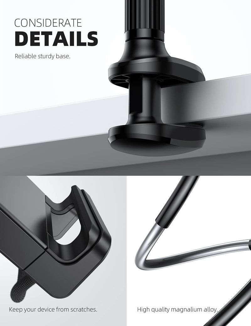 Gooseneck Tablet Mount Holder for Bed - Lamicall Flexible Tablet Arm Clamp for Bed Compatible with Pad Mini 7.9, Air 9.7, Pro 10.5, Switch, Galaxy Tabs, More 4.7-11" Device - Black
