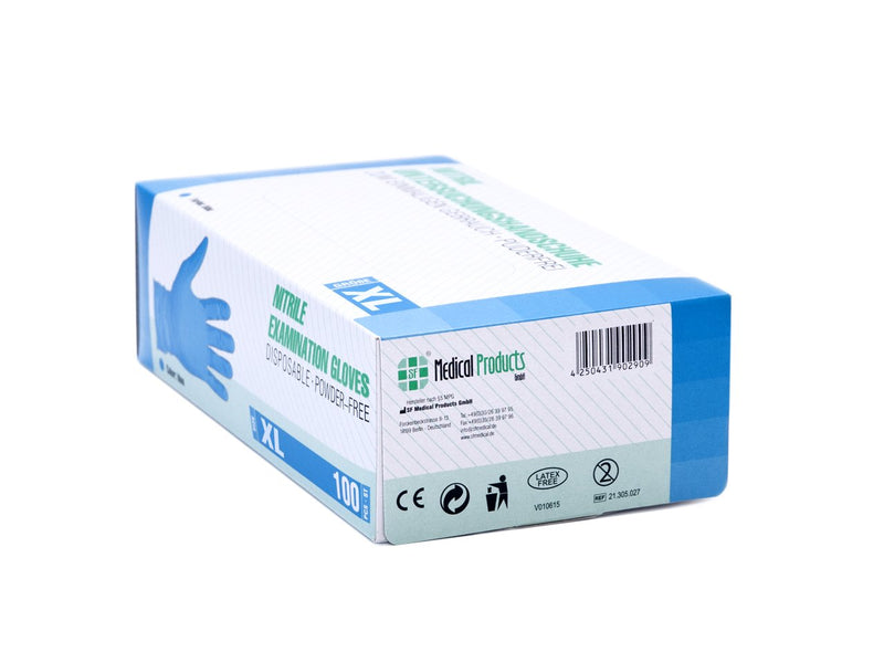 SF Medical Products GmbH Disposable Gloves XL Blue Pack of 100 Box Disposable Gloves Powder-Free Nitrile Gloves Non-Sterile Rubber Gloves Nitrile Gloves