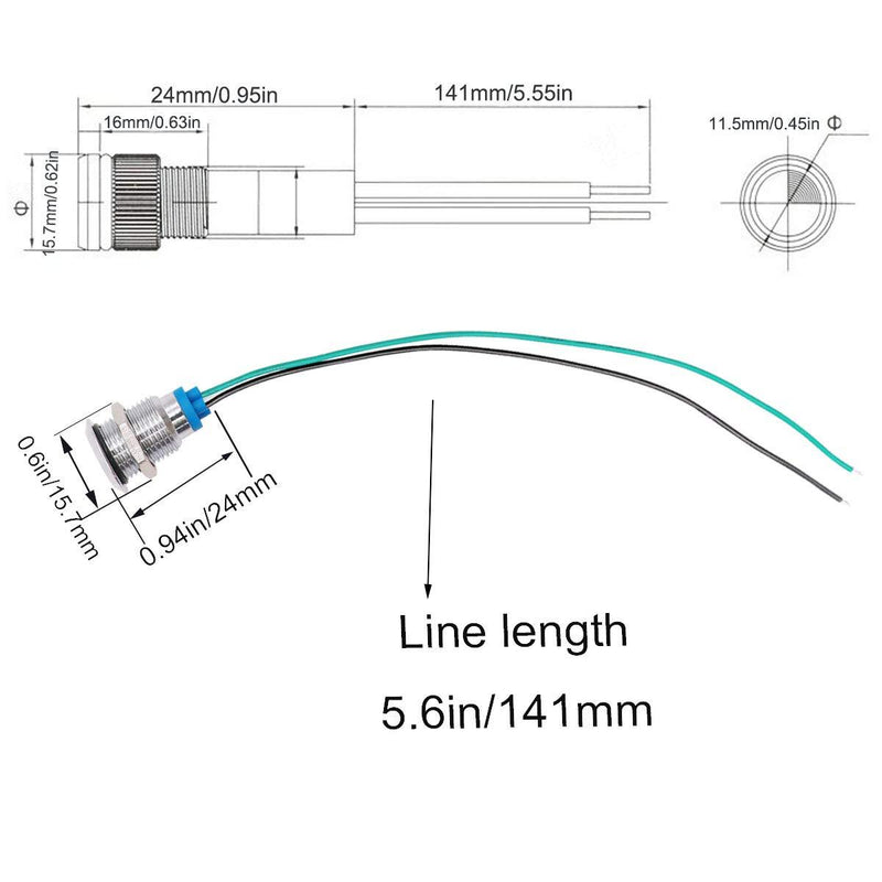 mxuteuk 5 Pcs 110V-220V 12mm 1/2" LED Metal Indicator Light Waterproof Signal Lamp Red Yellow Blue Green White with Wire for Car Truck Boat DQ12P-110V Red+ Yellow+Blue+Green+ White