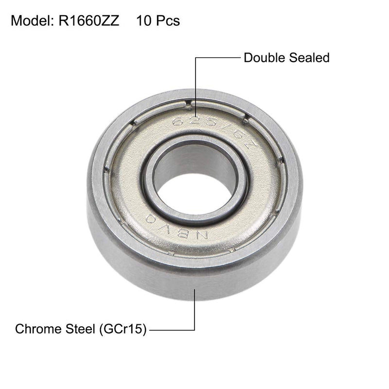 uxcell R1660ZZ Deep Groove Ball Bearings 6mm Inner Dia 16mm OD 5mm Bore Double Shielded Chrome Steel Z2 10pcs 6mmx16mmx5mm