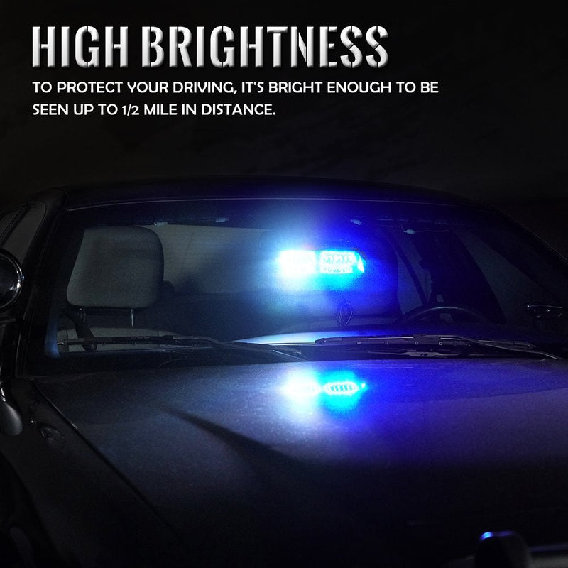 Xprite White Blue 16 LED High Intensity Emergency Hazard Warning Strobe Lights w/Suction Cups for Police Law Enforcement Vehicles Truck Interior Roof Windshield Dash Deck Flash Light #8 White Blue