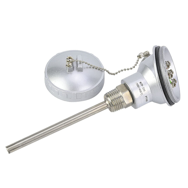 High Efficiency RTD PT100 Temperature Sensor Probe 1/2" NPT Thread Thermocouple Terminal Head for Temperature Controllers Industrial(Protection Tube 100mm)