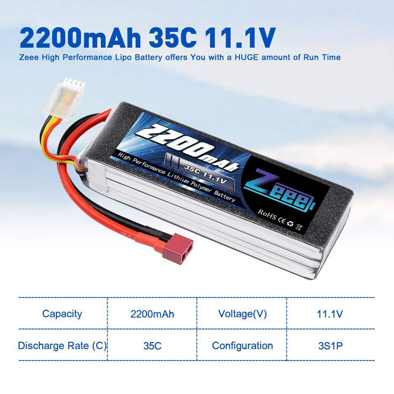 Zeee 3S LiPo Battery 2200mAh 11.1V 35C Soft Case Battery with Deans T Connector for DJI Airplane RC Quadcopter Helicopter Drone FPV (2 Pack)