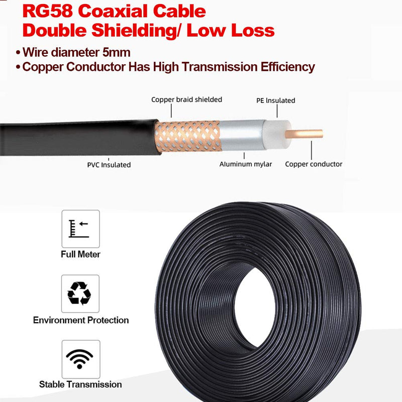RG58 Coaxial Cable 49.2FT UHF PL-259 Male to Male Low Loss Cable for Ham Radio CB Antenna Cable Radio WiFi Extension Coax for VHF HF 50 Ohm rg 58 Coax Cable