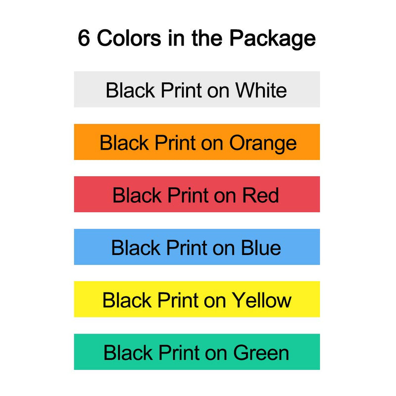 Labelife Compatible Label Tape Replacement for Brother P Touch TZe Label Tape 12mm 0.47 Inch (Black on White/Orange/Red/Blue/Yellow/Green) for Ptouch PT-D210 H110 Label Maker, Laminated, 6-Pack