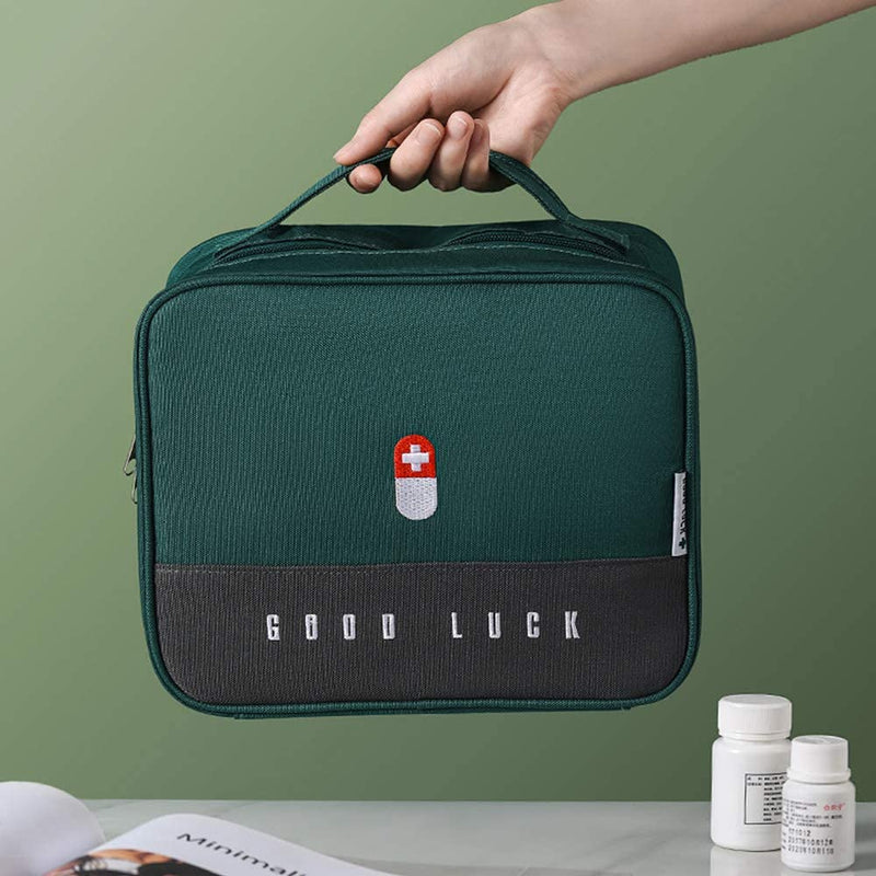 Souarts First Aid Bag, Empty Emergency Treatment Medical Bags, First Responder Storage Compact Survival Medicine Bag, Layered Medicine Box Large-Capacity Home Portable Waterproof Fabric Bags (Green) Green