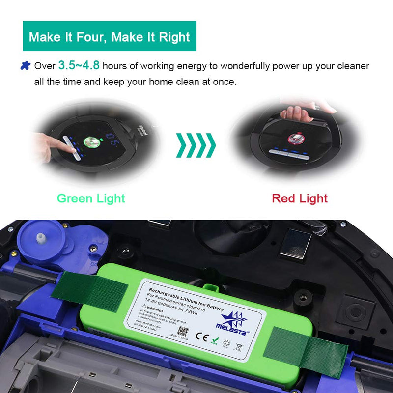 melasta 6400mAh Lithium Battery Replacement for iRobot Roomba 675 655 650 860 870 880 890 660 677 770 780 535 551 585 595 & 500Â 600Â 700Â 800Â Series