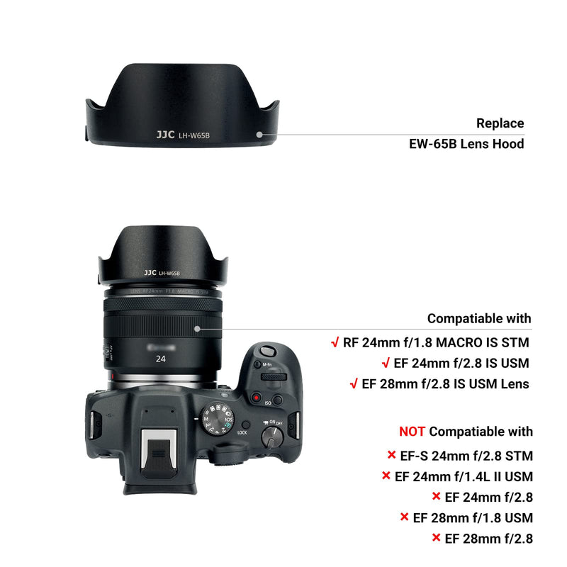 Lens Hood for Canon RF 24mm F1.8 Macro is STM,EF 24mm 2.8 is USM and EF 28mm 2.8 is USM Lens,Reversible Lens Shade Replace Canon EW-65B Lens Hood, Compatible with 52mm 58mm Filters and Lens Cap